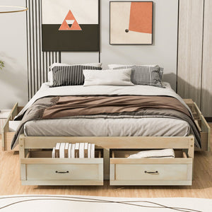 English Elm Queen Platform Bed with Six Storage Drawers Low Profile Frame for Modern Bedrooms Antique Natural N708P263022N-1
