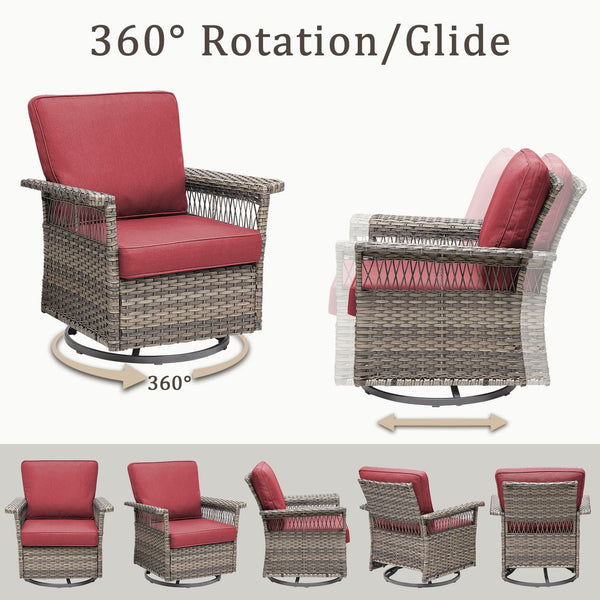 English Elm 2 Outdoor Swivel Rocker Patio Chairs High Back Deep Seat Olefin Cushions Steel Base Red T3773P416508