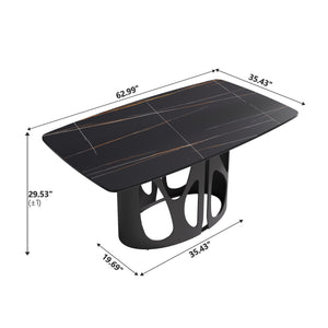 English Elm 63" Modern Artificial Stone Dining Table With Curved Edges - Seats 6, Durable Black Iron Legs W1535S00433