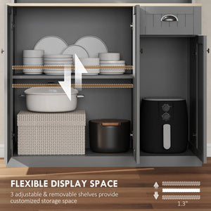 English Elm Light Blue Freestanding Pantry Cabinet with Glass Doors Drawers and Adjustable Shelves T3971S00060