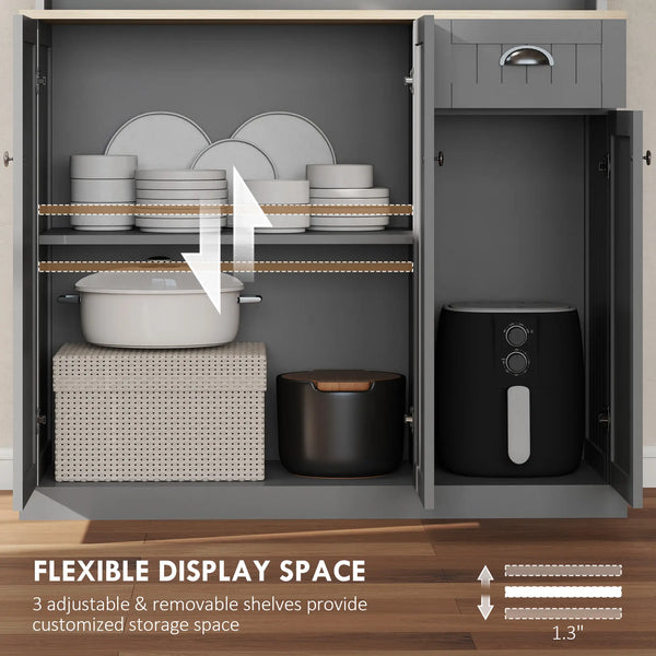 English Elm Light Blue Freestanding Pantry Cabinet with Glass Doors Drawers and Adjustable Shelves T3971S00060