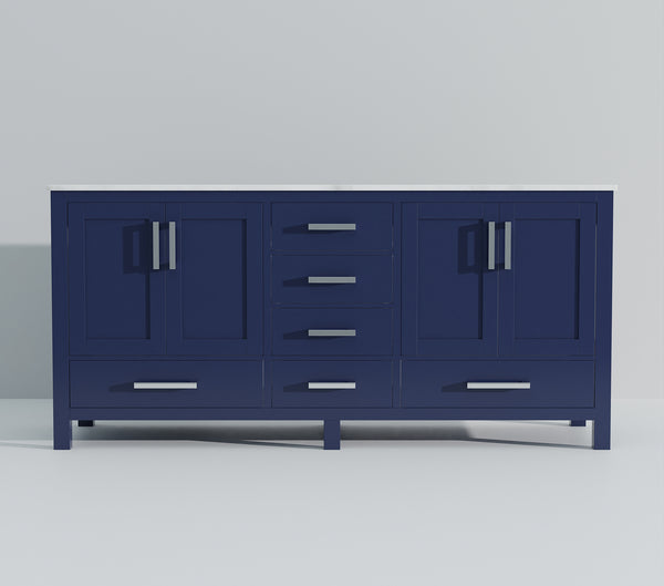 English Elm Navy Double Bath Vanity 72" x 22" with Carrara Marble Top, Solid Wood, Soft-Close Drawers, Storage B2731P258925