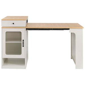 English Elm K&K Modern Extendable 59.5" Kitchen Island with Double-Sided Storage, Power Outlet & Casters White N707S000017W