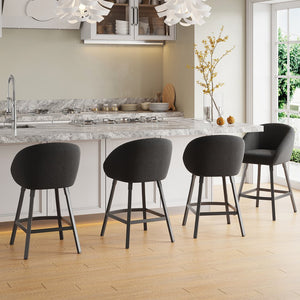 English Elm Bar Upholstered Counter Stool Set of 2 with Back and Armrests, Velvet Seat, 27" Comfort Height, Durable Black T3623P407966