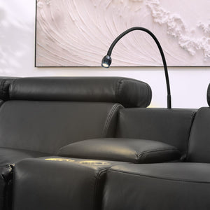 English Elm 5-seater Air Leather Power Reclining Sectional with Led Bluetooth Subwoofer and Lift Cabinet Black W1191S00121