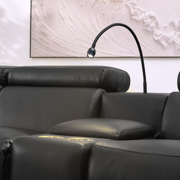 English Elm 5-seater Air Leather Power Reclining Sectional with Led Bluetooth Subwoofer and Lift Cabinet Black W1191S00121