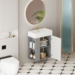 English Elm 21.6" Floating Bathroom Vanity with Ceramic Sink Open Shelving and Soft Close Storage W1573S00092
