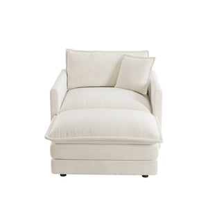 English Elm Comfy White Chenille Armchair Deep Seat Foam Cushion Reading Chair for Living Room W714S00545