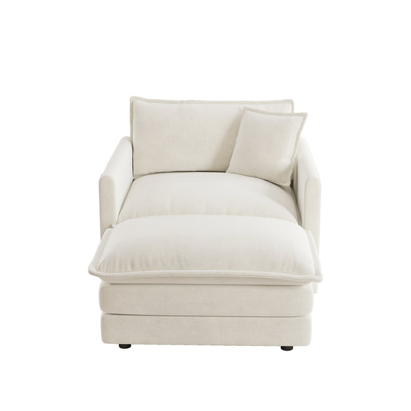 English Elm Comfy White Chenille Armchair Deep Seat Foam Cushion Reading Chair for Living Room W714S00545