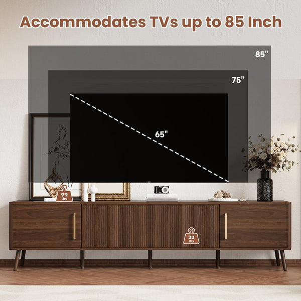 English Elm 78 Inch Walnut Entertainment Center Fluted Doors Solid Wood Legs for Living Room N710P372559P