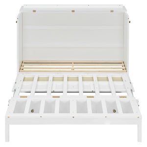 English Elm Full Size Murphy Wall Bed Cabinet with Rattan Panel Detailing and Storage Drawers White N708P336203K
