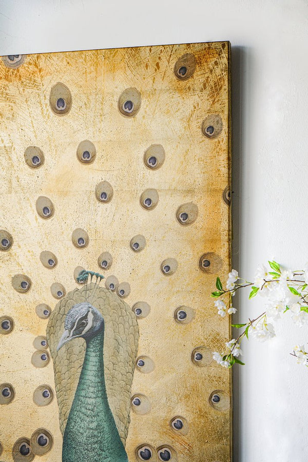 English Elm 30.7x46.5x1.4" Hand-painted Peacock Acrylic Canvas Art with Radiant Gold Textured Ground W2078P481778