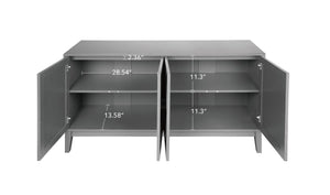 English Elm 4 Door Sideboard Buffet with Hand Carved Geometric Panels Black Oak Finish Raised Legs W688P359831