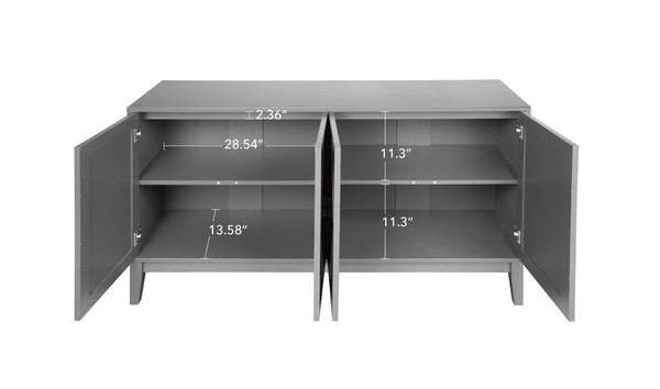 English Elm 4 Door Sideboard Buffet with Hand Carved Geometric Panels Black Oak Finish Raised Legs W688P359831