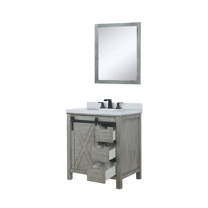English Elm Ash Grey Bath Vanity 30x22 with White Quartz Top, Matte Black Faucet, 28in Mirror, Scratch-Resistant Finish B2731S01275