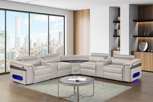 English Elm Nova Tech Sectional with Led Bar Bluetooth Speakers Power Recliners and Freezer Console Gray B009S02168