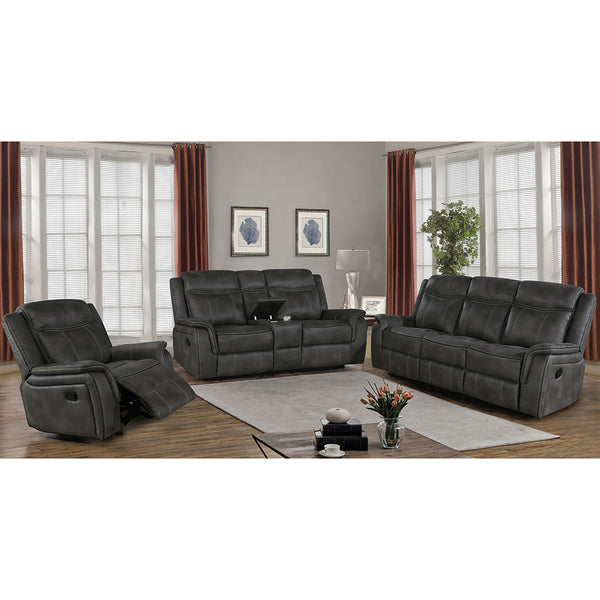 English Elm Franklin Charcoal Performance Microfiber Reclining Sofa with Contrast Stitching, Space-Saving Hugger Design and Manual Recliners offering Modern Comfort and Style B062P378329