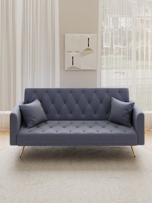English Elm 71-inch Convertible Loveseat Sofa Velvet Green Pink Beige Blue Gray with Golden Legs, 600LB Capacity, Mid-Century Chic W1658127032