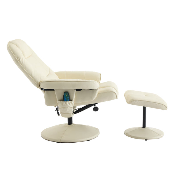 English Elm 011-Massage Recliner Chair with Ottoman, 360° Swivel PU Leather, 5-Point Vibration Massage, Heated Seat, 140° Backrest Comfort Beige W2636P262427