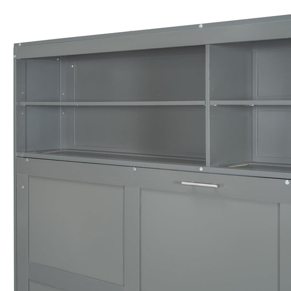 English Elm Queen Murphy Wall Bed with Integrated Sofa Linen Upholstered for Studio Apartments Gray LP000892AAE-1