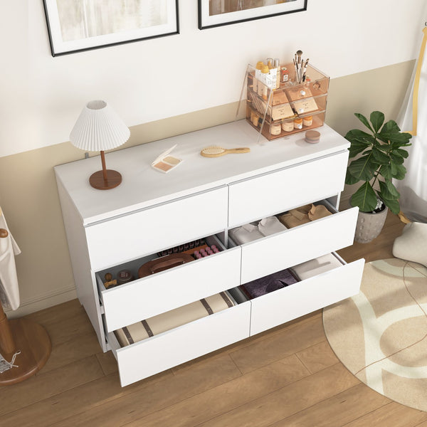 English Elm Modern Six Drawer Dresser with Wave Panel Fronts Handleless Design for Bedroom W409P371346