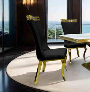 English Elm Glam 2Pc Upholstered Side Chair Set - Black & Gold, Tiger Print Fabric For Luxe Dining & Lounge Style B2741S00727