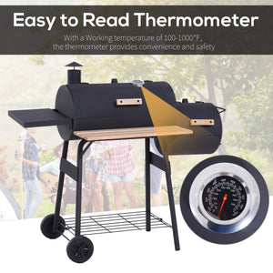 English Elm Outsunny Steel Offset Smoker Charcoal Grill Combo with Wheels and Dual Shelves W2225P174290