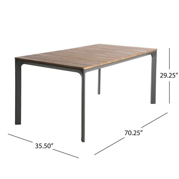 English Elm Christopher Knight Home® - WESTCOTT Eucalyptus Wood Top Dining Table with Grey Aluminum Frame Seats 6 Modern Outdoor Classic 62757.00GRY