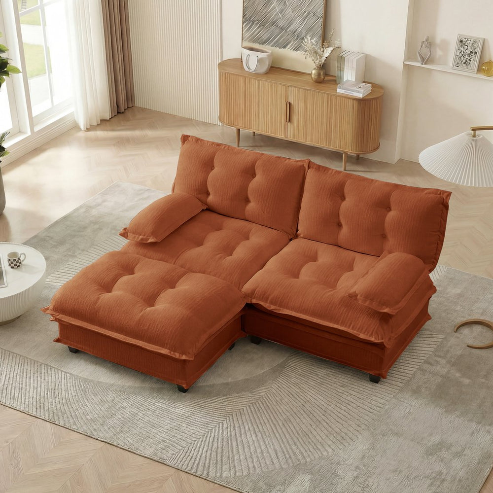 English Elm 77" L-shaped Chenille Cloud Sectional Sofa with Ottoman Deep Cushioned Modular Couch Orange W714S01735