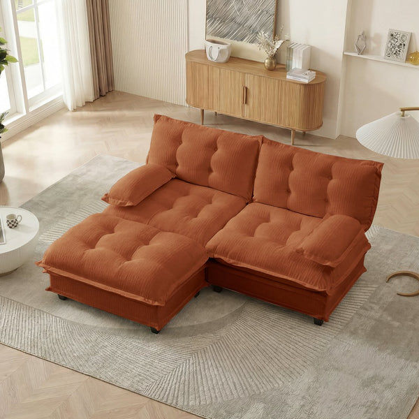 English Elm 77" L-shaped Chenille Cloud Sectional Sofa with Ottoman Deep Cushioned Modular Couch Orange W714S01735