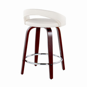 English Elm Fixed-height Swivel Counterstools Mahogany Wood Chrome Footrest Velvet Seat Set of 2 White B202S01754