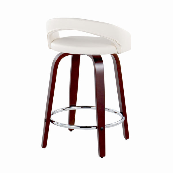 English Elm Fixed-height Swivel Counterstools Mahogany Wood Chrome Footrest Velvet Seat Set of 2 White B202S01754