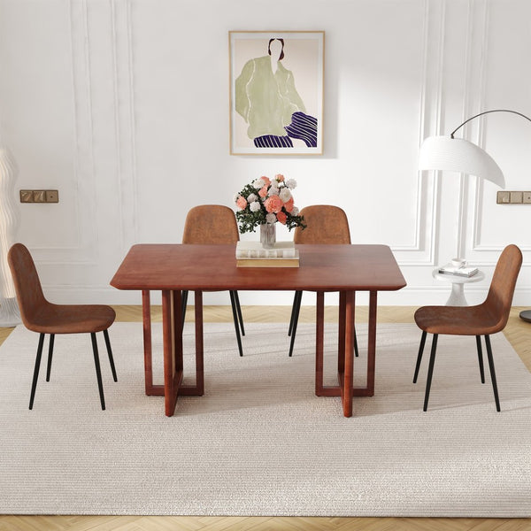 English Elm Table And Chair Set - Elegant Walnut Solid Wood Dining Table With 4 Comfort Tech-Fabric Chairs W1151S04065-GIGA