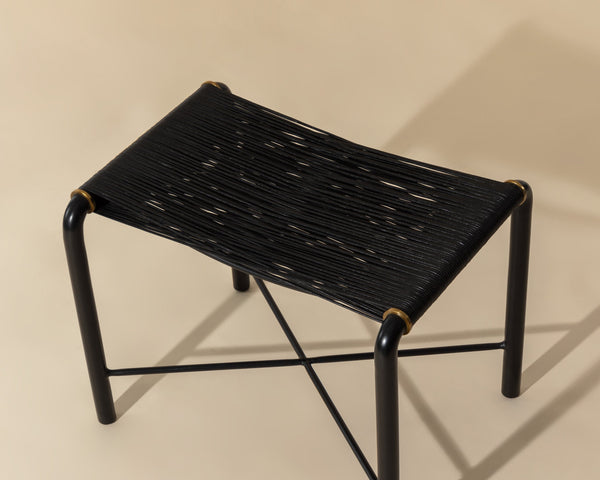 Sunpan Riz Stool - Intricate Design with Gold Accents, Perfect for Living Room or Bedroom Spaces Black Leather