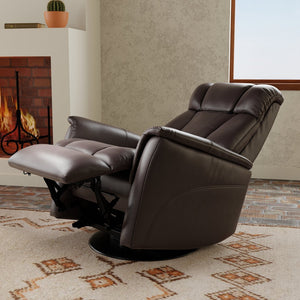 English Elm Global Swivel Glider Recliner In Bentley Dark Brown Faux Leather - Adjustable Headrest & Footrest Comfort B339P323104