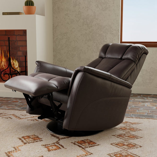 English Elm Global Swivel Glider Recliner In Bentley Dark Brown Faux Leather - Adjustable Headrest & Footrest Comfort B339P323104