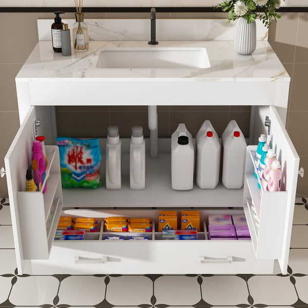 English Elm Modern 43" Bathroom Vanity With Artificial Marble Finish, Solid Wood Frame & Practical Storage Solutions W509S00140