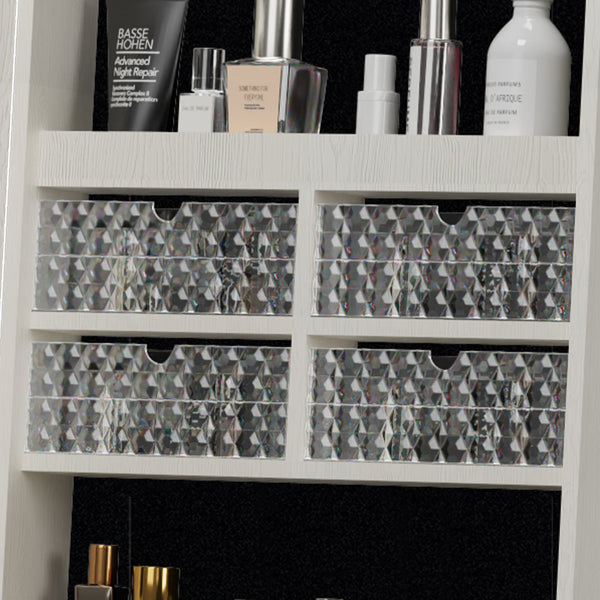 English Elm 360°swivel Jewelry Armoire with Lighted Interior Full Length Mirror Lockable White W3406P411303
