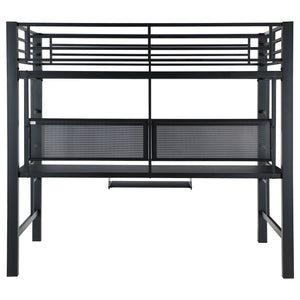 English Elm Ranier Black Metal Full Loft Bed with Built-In Workstation, Industrial Space-Saving Design, 71.75" H B062S00839