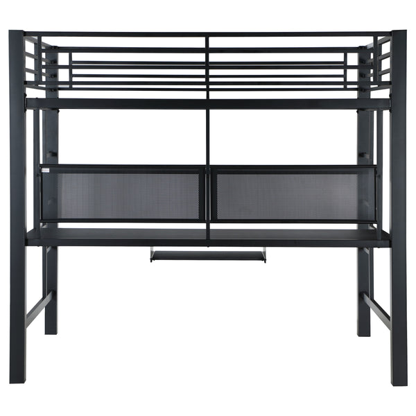English Elm Ranier Black Metal Full Loft Bed with Built-In Workstation, Industrial Space-Saving Design, 71.75" H B062S00839