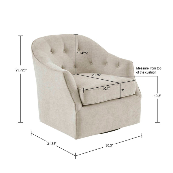 JLA Home Madison Park - Swivel tufted lounge chair with 360° metal base, plush high-density foam, solid wood frame, neutral fabric MP103-1072