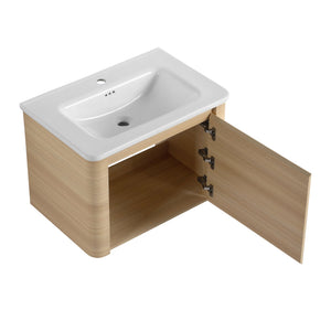 English Elm 40'' Wall-Mounted Bathroom Vanity with White Ceramic Sink, Plywood Shelves, Soft-Close Door, Oak Finish W999S00482