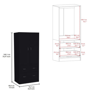 English Elm Taly Spacious 2-Door 2-Drawer Armoire with Laminated Particle Board Construction and Ample Storage Space Black 35.4 L x 23.6 W x 5.9 H B070S00238