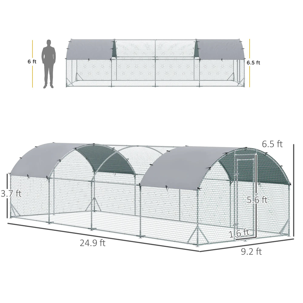 English Elm 9.2'w Galvanized Steel Walk-in Poultry Pen with Uv Oxford Roof for Backyard Farms T3971S00049