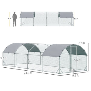 English Elm 9.2'w Galvanized Steel Walk-in Poultry Pen with Uv Oxford Roof for Backyard Farms T3971S00049