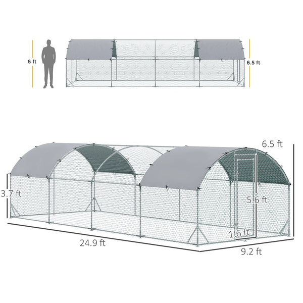English Elm 9.2'w Galvanized Steel Walk-in Poultry Pen with Uv Oxford Roof for Backyard Farms T3971S00049