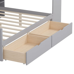 English Elm Full Size L-shaped Daybed with Built-in Desk Bookshelf and Storage for Small Spaces N733S351674E