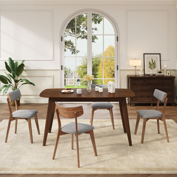 English Elm Caleb Mid-century Upholstered Dining Chair Set of Four with Tapered Oak Legs Dark Grey,Walnut N768P282333D