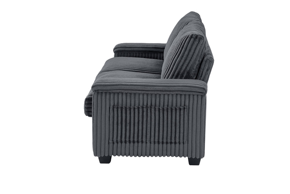 English Elm 71" Loveseat Dark Grey Corduroy Sofa with USB Port, Built-In Armrest Storage & Durable Frame W542P210622
