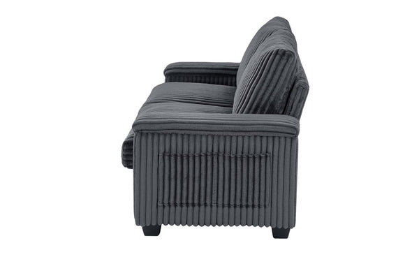 English Elm 71" Loveseat Dark Grey Corduroy Sofa with USB Port, Built-In Armrest Storage & Durable Frame W542P210622